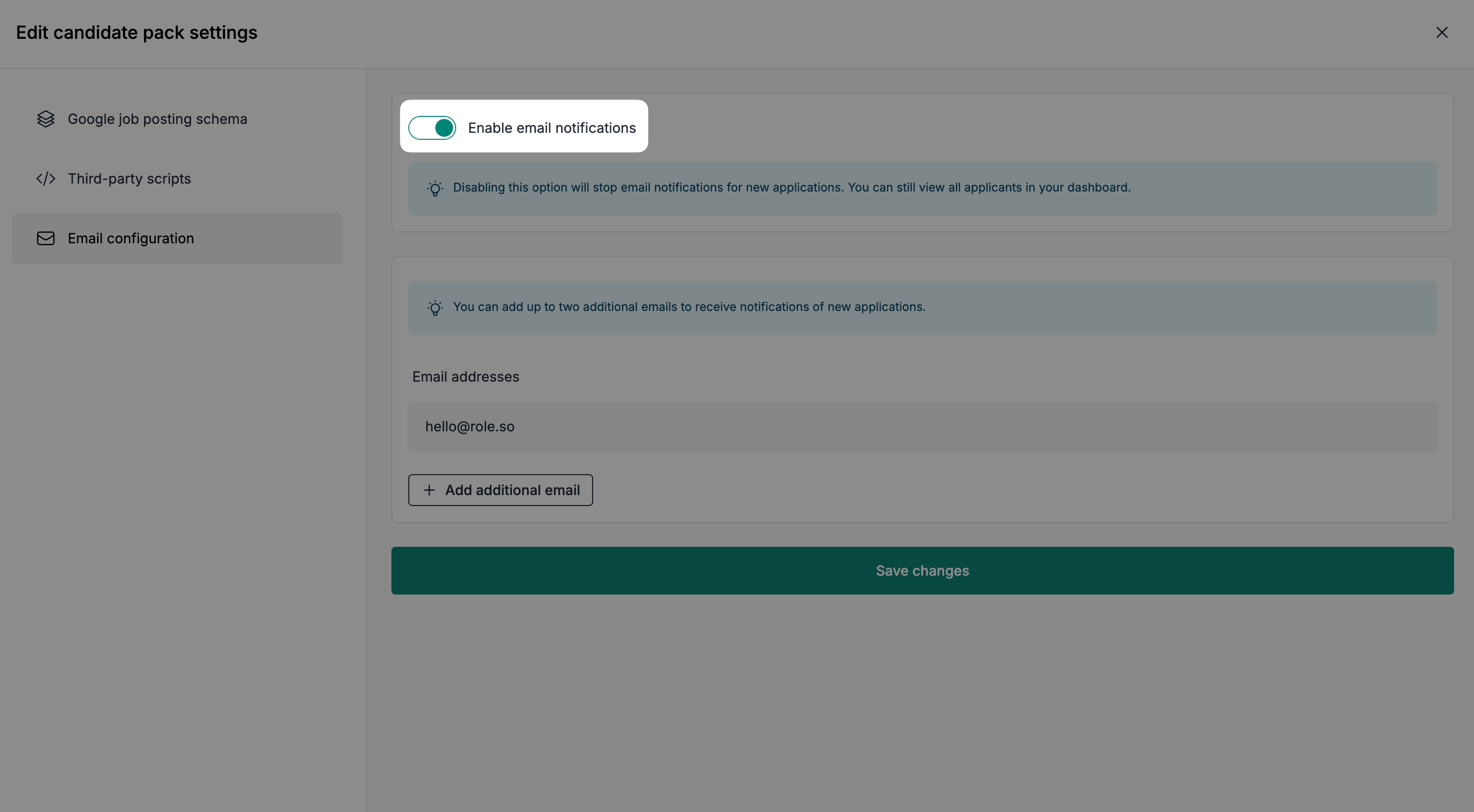Email notification status